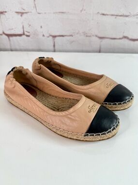 COACH Camryn Beige Black Leather Espadrille Slip On Loafers Size 7